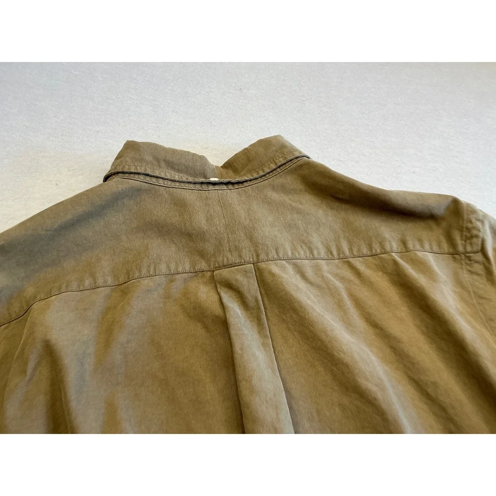 Polo Ralph Lauren Button Down Shirt Olive Brown Cotton Long Sleeve Mens Medium